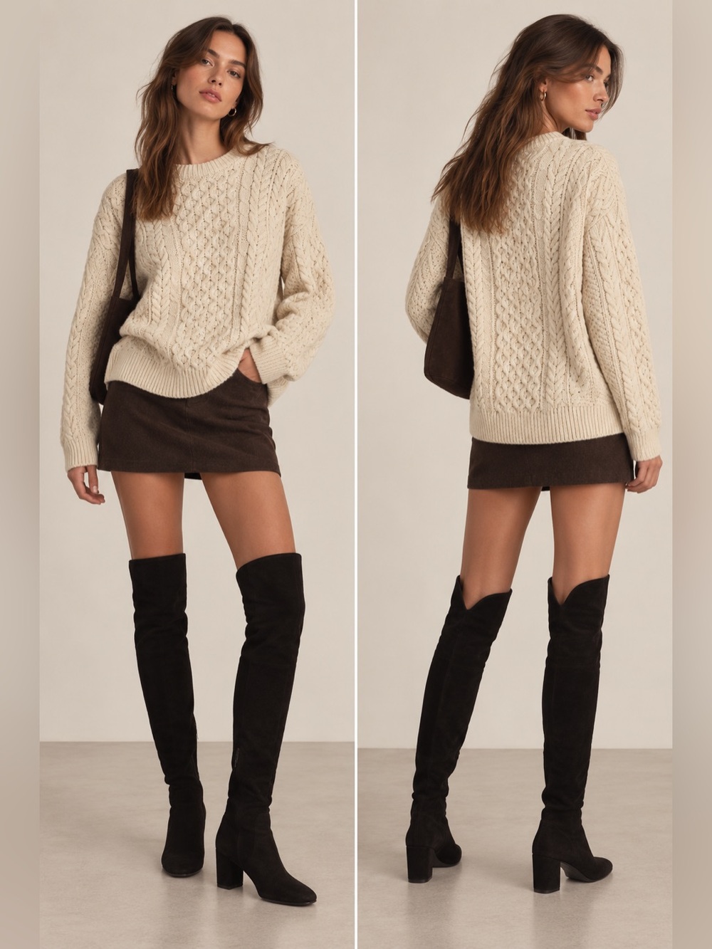Carraig Donn 100% Pure New Wool Cable Knit Crewneck Sweater - Cream